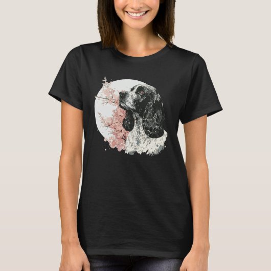 English Cocker Spaniel Cherry Blossom Dog Japanese Tシャツ (正面)