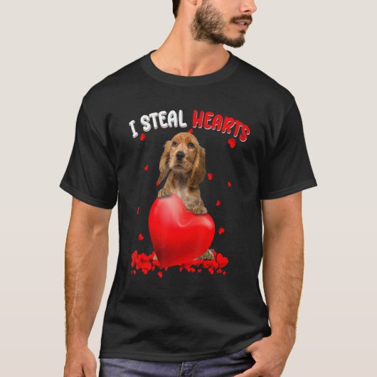 English Cocker Spaniel Dog I Steal Hearts Cute Val Tシャツ (正面)