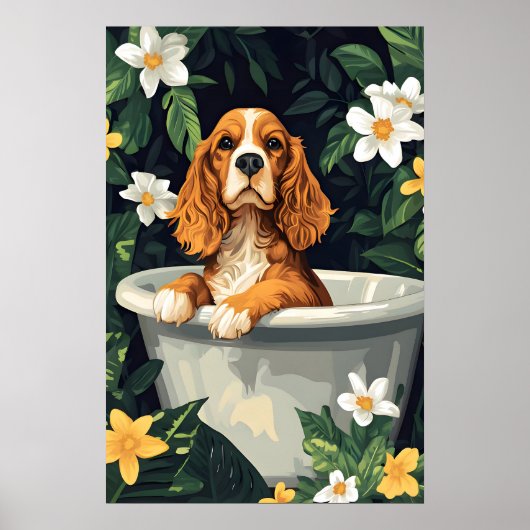 English Cocker Spaniel In Bathtub Poster, Funny ポスター (正面)