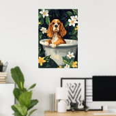 English Cocker Spaniel In Bathtub Poster, Funny ポスター (ホームオフィス)