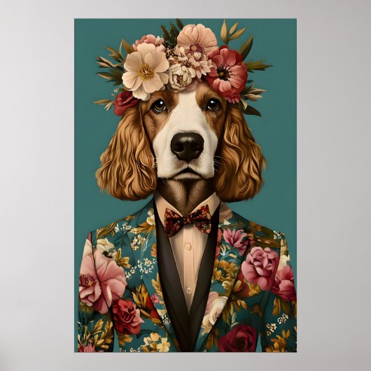 English Cocker Spaniel In Suit Poster, Cocker ポスター (正面)