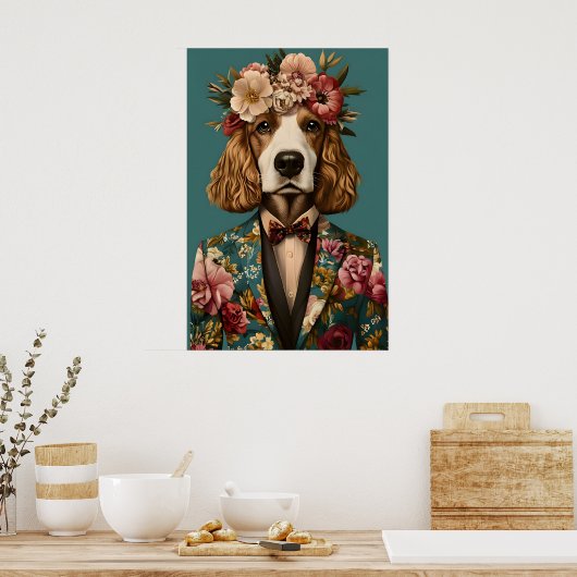 English Cocker Spaniel In Suit Poster, Cocker ポスター (キッチン)