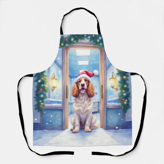 English Cocker Spaniel Nurse Station Santa Hat エプロン (正面)