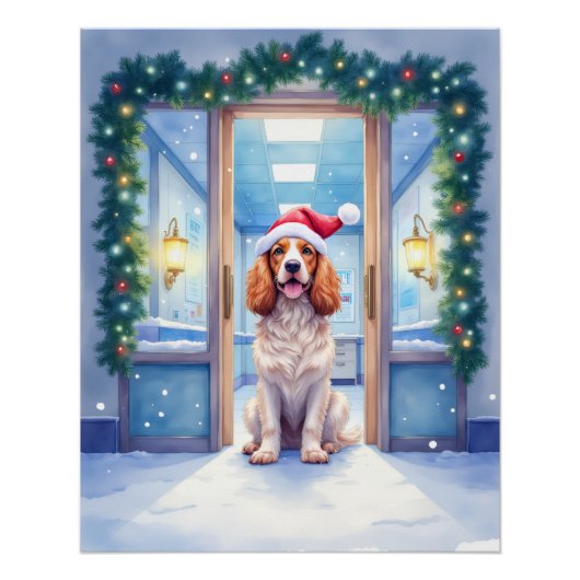 English Cocker Spaniel Nurse Station Santa Hat ポスター (正面)