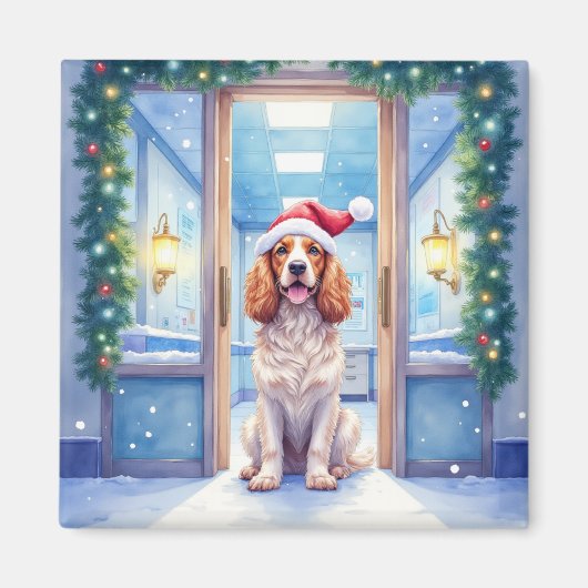 English Cocker Spaniel Nurse Station Santa Hat マグネット (正面)