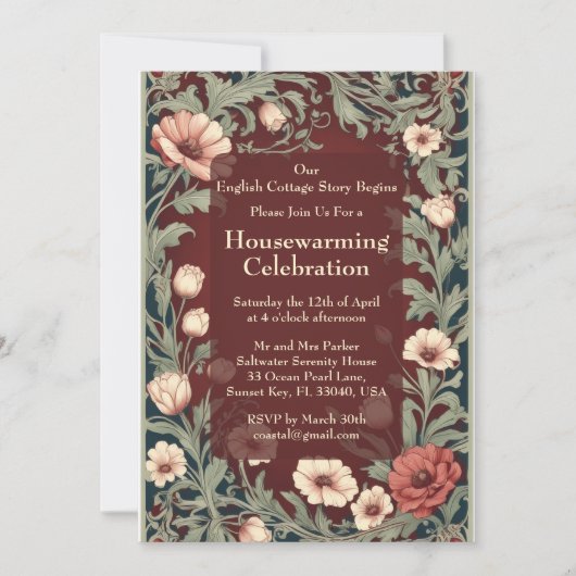 English Cottage William Morris Maroon Housewarming 招待状 (正面)