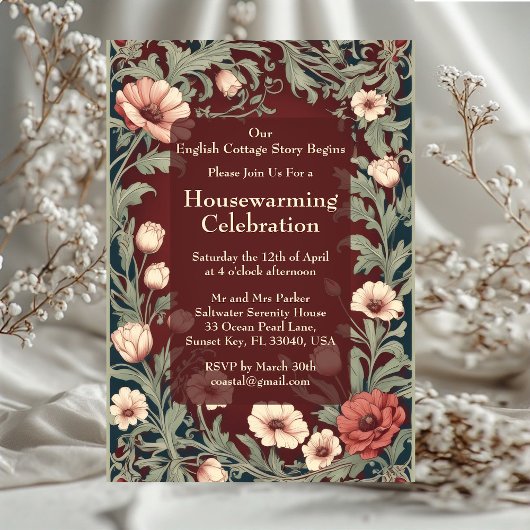 English Cottage William Morris Maroon Housewarming 招待状