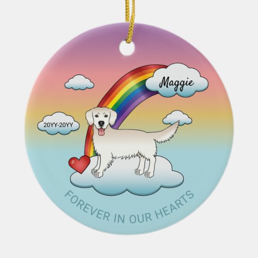 English Cream Golden Retriever Rainbow Memorial セラミックオーナメント (正面)