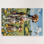 English Foxhound Buttercup Meadow Art ジグソーパズル (横)