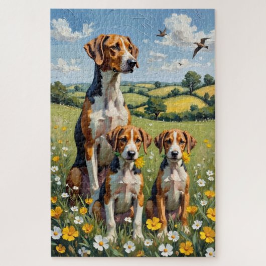 English Foxhound Buttercup Meadow Art ジグソーパズル (縦)
