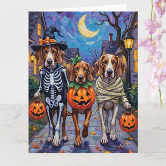 English Foxhound Dogs Trick-or-Treating Halloween  カード (蘭)