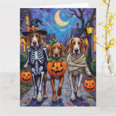 English Foxhound Dogs Trick-or-Treating Halloween  カード (黄色い花)