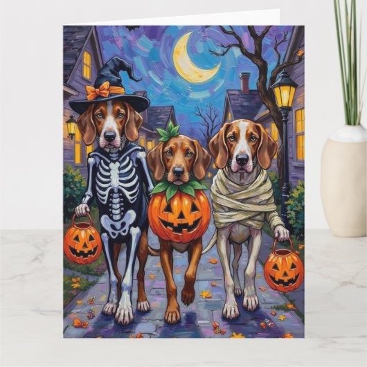 English Foxhound Dogs Trick-or-Treating Halloween  カード (正面)