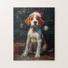 English Foxhound Puppy Christmas Painting ジグソーパズル