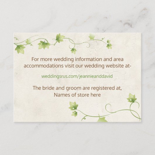 English Ivy 結婚's Information Card エンクロージャーカード (正面)