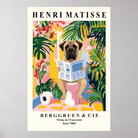 English Mastiff Art Print Funny Dog on Toilet ポスター (正面)