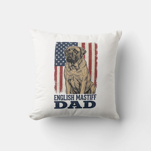 English Mastiff Dad Patriotic Vintage Dog Design_1 クッション (正面)