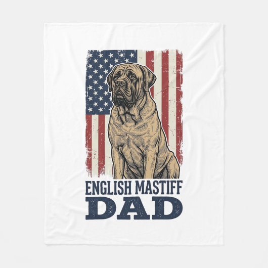 English Mastiff Dad Patriotic Vintage Dog Design_1 フリースブランケット (正面)