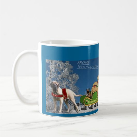 English Mastiff u French Bulldog Frohe Weihnachten コーヒーマグカップ (左)