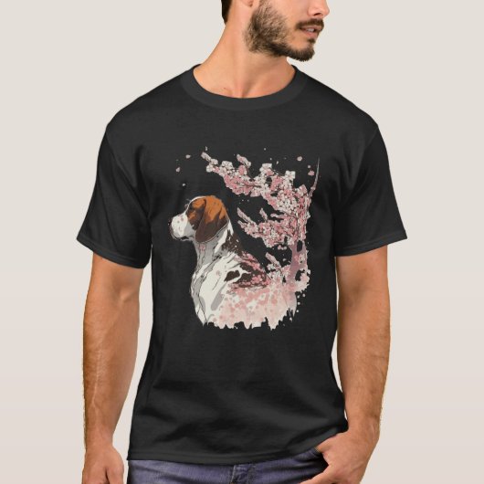 English Pointer Cherry Blossom Dog Breed Japanese Tシャツ (正面)