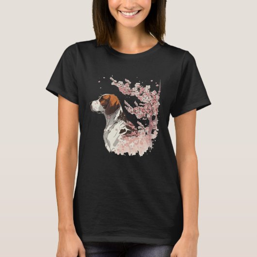 English Pointer Cherry Blossom Dog Breed Japanese  Tシャツ (正面)