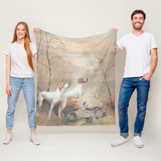 English Pointer is 狩りthe Pheasants フリースブランケット (インサイチュ)