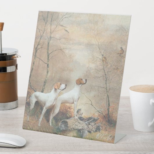 English Pointer is 狩りthe Pheasants 台座サイン (インサイチュ)