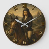 English Riding Funny Mona Lisa Equestrian Rider Gi ラージ壁時計 (正面)