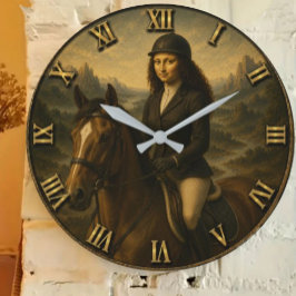English Riding Funny Mona Lisa Equestrian Rider Gi ラージ壁時計