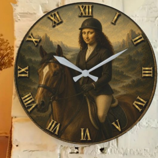English Riding Funny Mona Lisa Equestrian Rider Gi ラージ壁時計