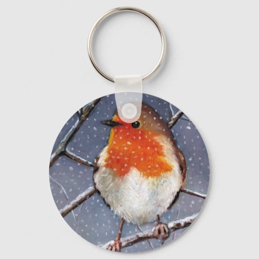 ENGLISH ROBIN IN SNOW:油パステルアート キーホルダー (正面)