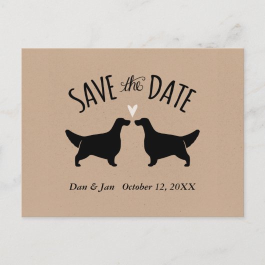 English Setterシルエット結婚式Save the Date 案内ポストカード (正面)