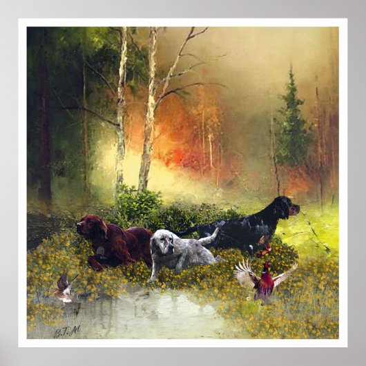 English Setter、鳥の狩り ポスター (正面)