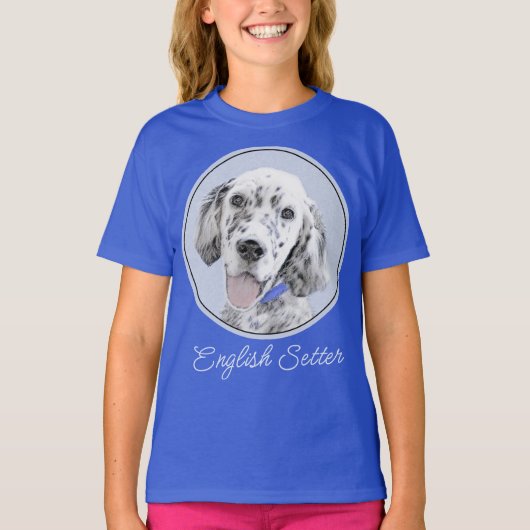 English Setter Blue Belton Painting Dog Art T-Shir Tシャツ (正面)