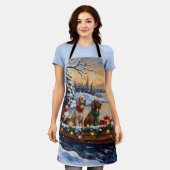 English Setter Christmas Boat Holiday エプロン (着用した状態)