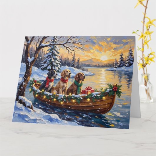 English Setter Christmas Boat Holiday カード (黄色い花)