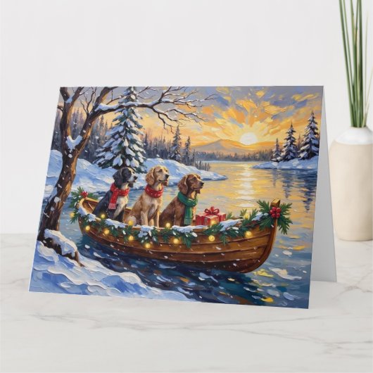 English Setter Christmas Boat Holiday カード (正面)