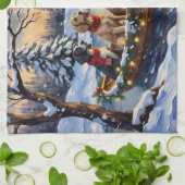 English Setter Christmas Boat Holiday キッチンタオル (折り畳み)