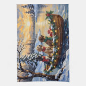 English Setter Christmas Boat Holiday キッチンタオル (縦)