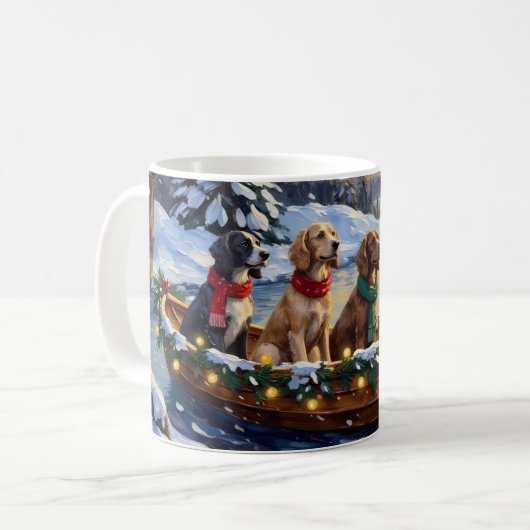English Setter Christmas Boat Holiday コーヒーマグカップ (正面左)
