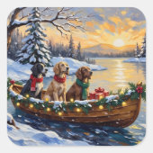 English Setter Christmas Boat Holiday スクエアシール (正面)