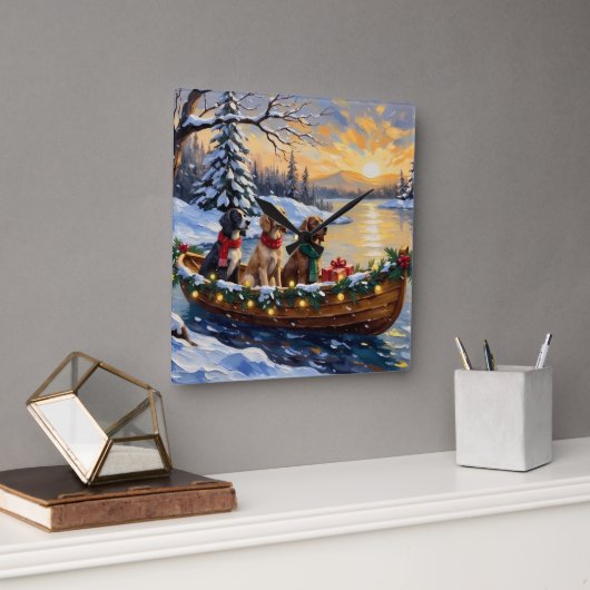 English Setter Christmas Boat Holiday スクエア壁時計 (オフィス)