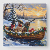 English Setter Christmas Boat Holiday スクエア壁時計 (正面)