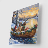 English Setter Christmas Boat Holiday スクエア壁時計 (傾斜)