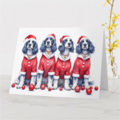 English Setter Christmas Dress Santa Hat カード (黄色い花)