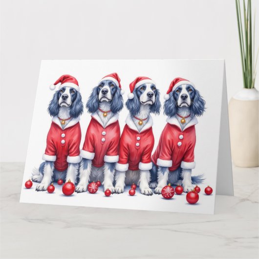 English Setter Christmas Dress Santa Hat カード (正面)