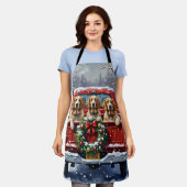 English Setter Christmas Red Truck Holiday エプロン (着用した状態)