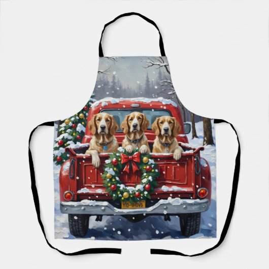 English Setter Christmas Red Truck Holiday エプロン (正面)