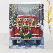 English Setter Christmas Red Truck Holiday カード (黄色い花)
