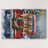English Setter Christmas Red Truck Holiday ジグソーパズル (横)